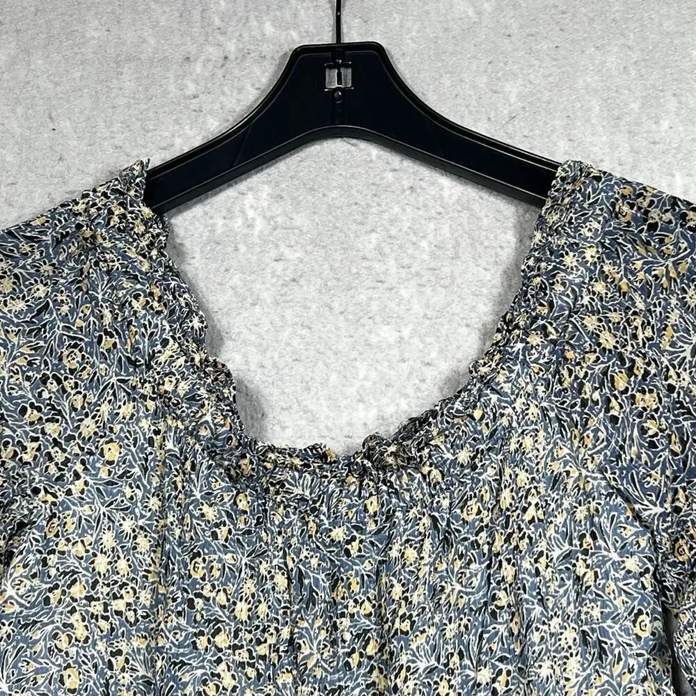 Anthropologie Dress Womens 8 Kira Blue Floral Off-The-Shoulder Peasant Dress